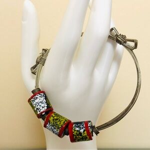 Vintage Elegant Golden Copper and Red Beaded Bracelet